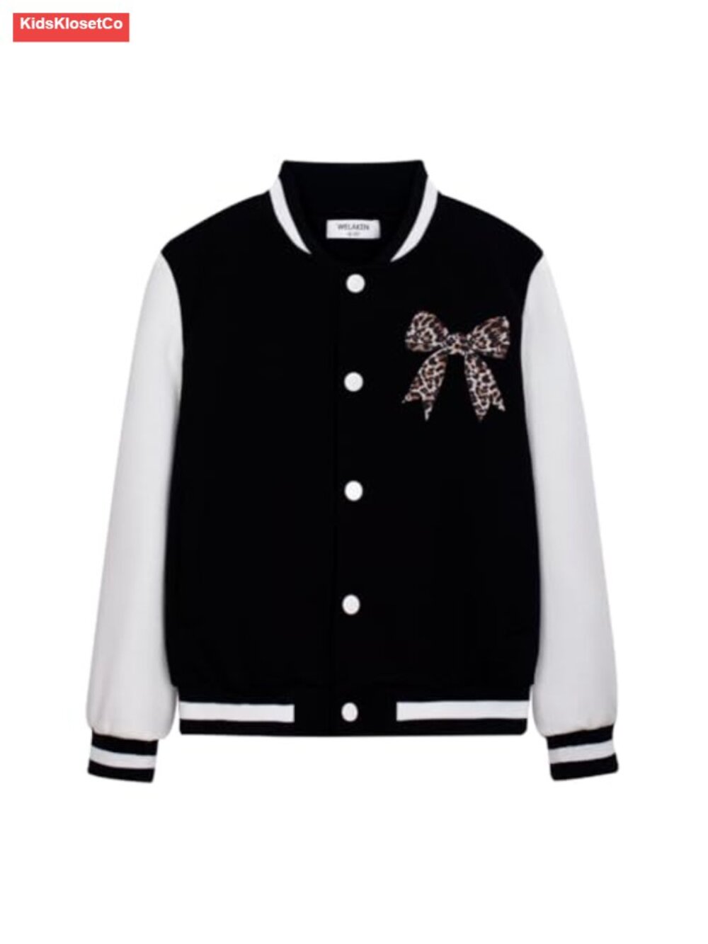 Girls Varsity Bomber Jacket Snap Closure with Pockets - Picture 4 of 6